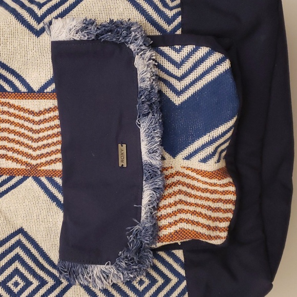 ROXY "Heart By The Sea" Large Tote Bag Beach Weekender Knit Canvas Boho Aztec - Picture 2 of 16